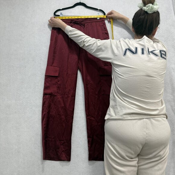 NSR Pants Womens Large Burgundy Satin Cargo Drawstring Elastic Waist Pockets - Picture 6 of 11